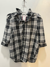 Load image into Gallery viewer, KMJ white &amp; black Flannel Plaid ruffle collar button down Top, Size M
