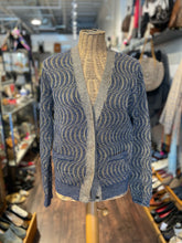 Load image into Gallery viewer, Dries V.Noten Blue &amp; Gold Poly Swirl Button up glitter Sweater, Size M
