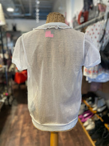 Coach White Nylon sheer Short sleeve lace Top, Size M