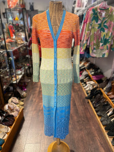STAUD Blue/Orange Rayon color block Ribbed Dress, Size L