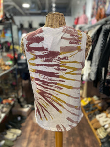 Raquel Allegra white, red, yellow cotton & poly Tie Dye Sleeveless Top, Size 3=L