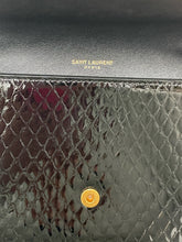 Load image into Gallery viewer, YSL Black &amp; Gold patent leather python envelope Purse
