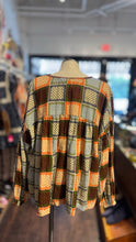 Load image into Gallery viewer, sage x clare brown, green &amp; multi Cotton Squares quarter button long sleeve Top
