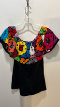 Load image into Gallery viewer, DRACO black &amp; multi Cotton embroidered Made in Mexico Top, Size L
