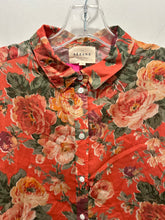 Load image into Gallery viewer, SEZANE orange &amp; green 100% cotton Floral Button up Top, Size 36
