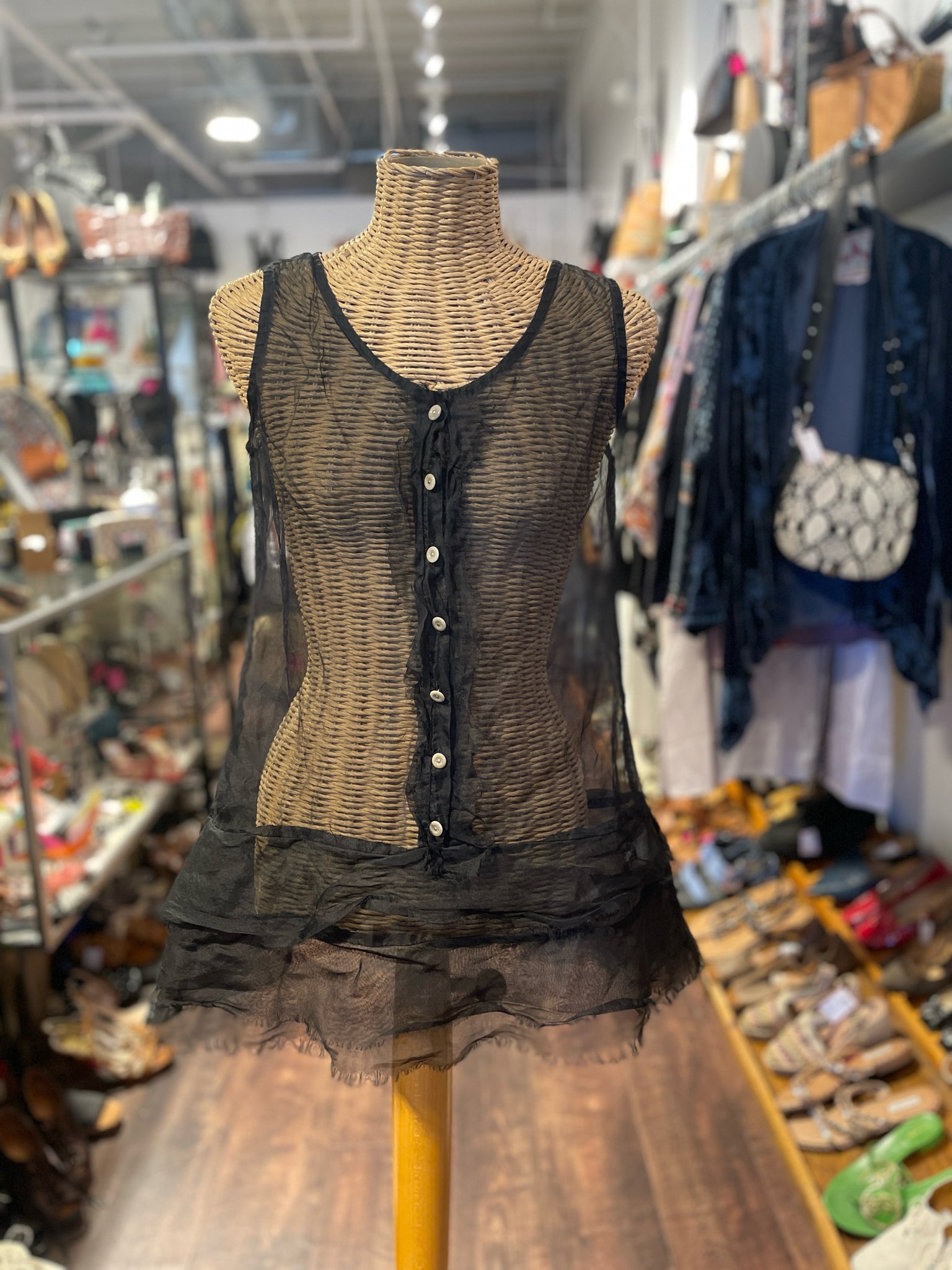 neesh Black Silk sheer detailed hem Top, Size 2=M