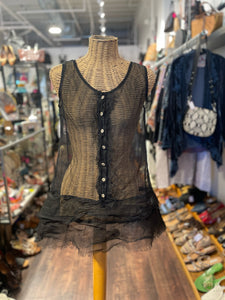 neesh Black Silk sheer detailed hem Top, Size 2=M