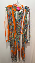 Load image into Gallery viewer, Tory Burch orange &amp; blue Viscose mixed Long sleeve midi Dress, Size 10
