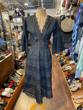 Load image into Gallery viewer, Vintage Black lace ruffle sleeve plunge neck Dress, Size 0
