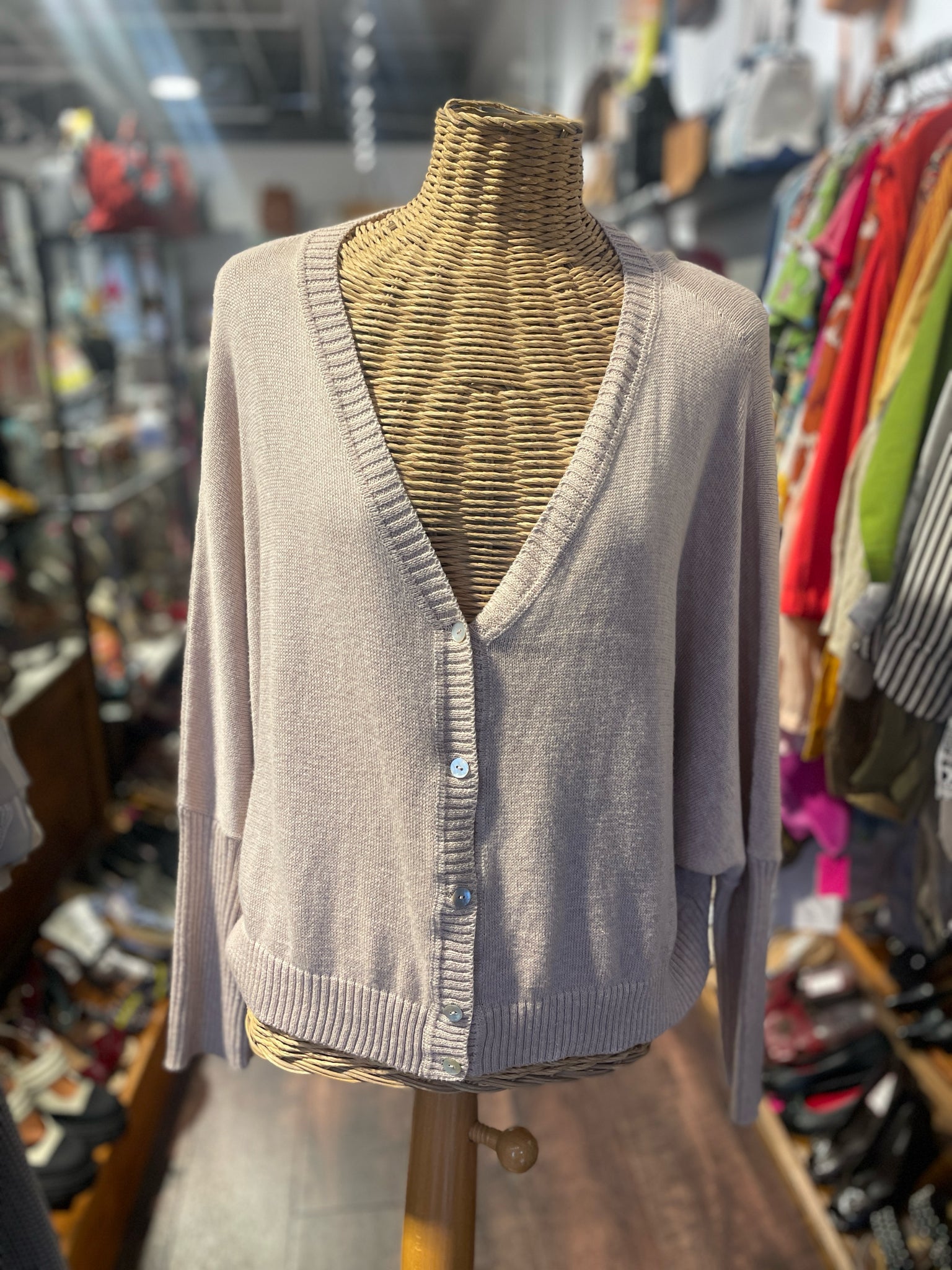 Erica Tanov Tan 100% cotton knit cardigan, Size 2=Medium