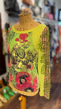 Load image into Gallery viewer, Save the Queen Green &amp; Pink Nylon Blend abstract floral Long sleeve mesh Top

