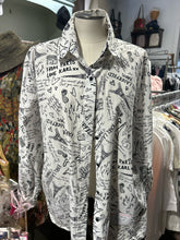 Load image into Gallery viewer, Karl Lagerfeld white &amp; black Writing Print button down Top, Size S/M
