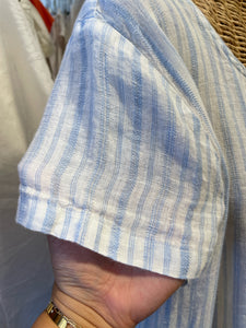 CP Shades Blue & White Linen Stripe pockets Dress, Size M
