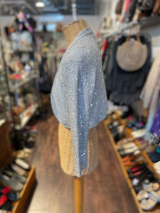 Oscar de la Renta Silver Silk Knit Sequin open style crop Sweater, Size XS