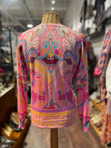 ETRO Pink Silk Blend Printed Longsleeve lightweight Sweater, Size 42
