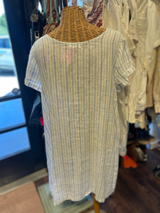 CP Shades Blue & White Linen Stripe pockets Dress, Size M
