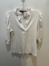 Load image into Gallery viewer, Veronica Beard White Cotton Blend rib accent half button Top, Gently Worn, Size S
