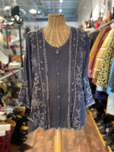 Load image into Gallery viewer, Johnny Was Dusty Blue Cotton Blend embroidery Longsleeve Button Up Top, Size L
