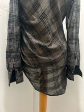 Load image into Gallery viewer, Nicholas K Green &amp; black Cotton Blend Plaid cut  out lace up detail Top
