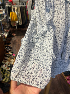 Ulla Johnson white & blue Cotton Floral Longsleeve Top, Size 4