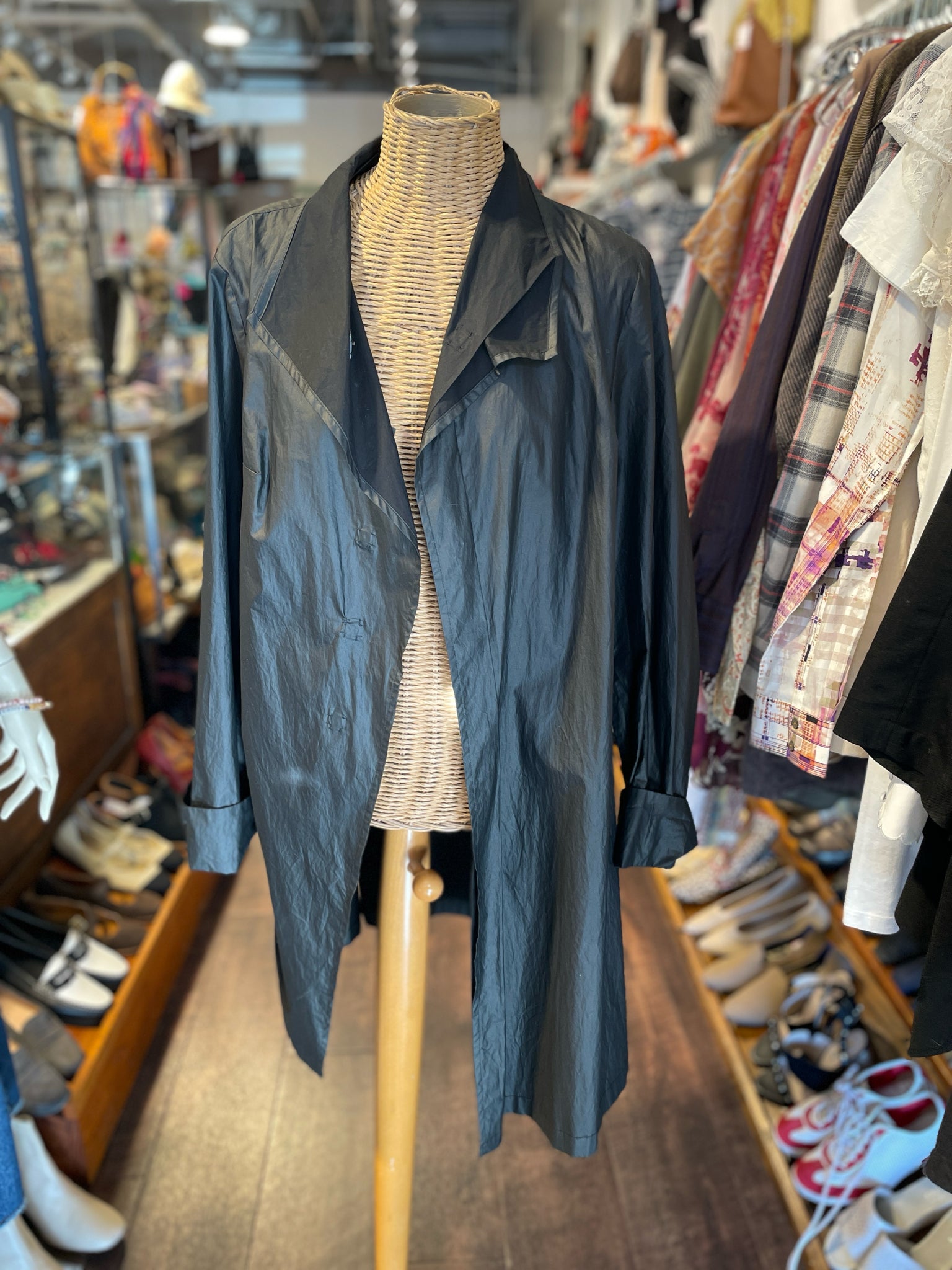 eunhwa Grey Cotton Button Up Trench Jacket, Size 40