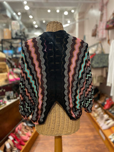 Missoni black, blue, pink Viscose Zig Zag Bollero Sweater, Size 6
