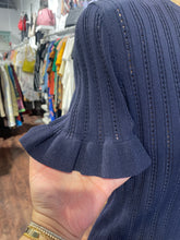 Load image into Gallery viewer, Pearl Navy Viscose blend cut outs &amp; ruffles Top, Size M
