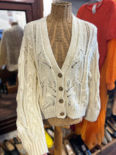 Load image into Gallery viewer, jenni kayne Cream Cotton Cable Knit brown buttons cardigan Sweater
