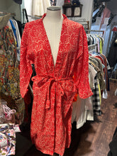 Load image into Gallery viewer, Zuri Orange &amp; Cream Cotton Print Belted robe Layering Top, Size O/S
