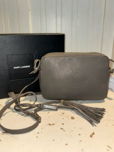 YSL Gray Leather Camera Crossbody Purse, Box & Cards included