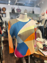 Load image into Gallery viewer, Issey Miyake fuschia,orange &amp; blue Poly pleated Color Block Top, Size S/M
