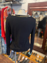 Load image into Gallery viewer, Moschino Black Angora Blend pearl &amp; chain collar Vintage Sweater, missing size label, Size S
