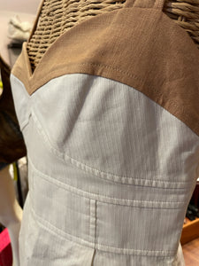 Lela Rose Cream/Tan Cotton & Linen Button Straps Top, Size 8 Runs Small