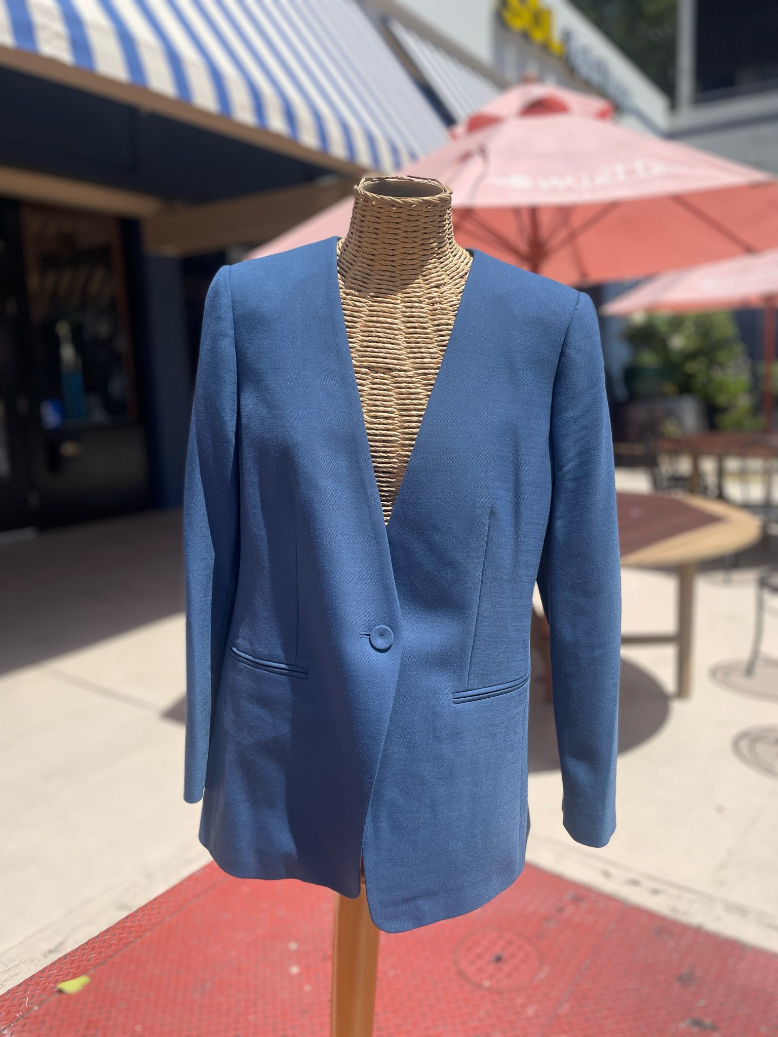 Rebecca Taylor Blue Wool Blend pink interior Blazer, Size 8