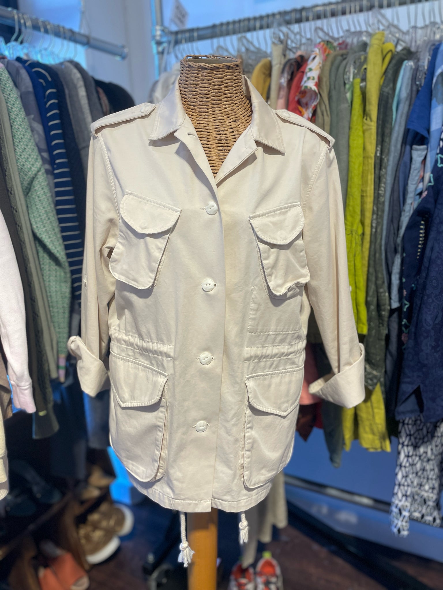 Rag & Bone Ivory Cotton Button Up Rope Tie Jacket
