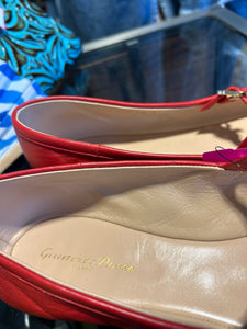 Gianvito Rossi Red Leather Flat W/gold Buckle Shoe, Size 42