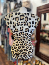 Load image into Gallery viewer, Roberto Cavalli Beige &amp; Black Polamide Leopard deep v brooch Top, Size 42
