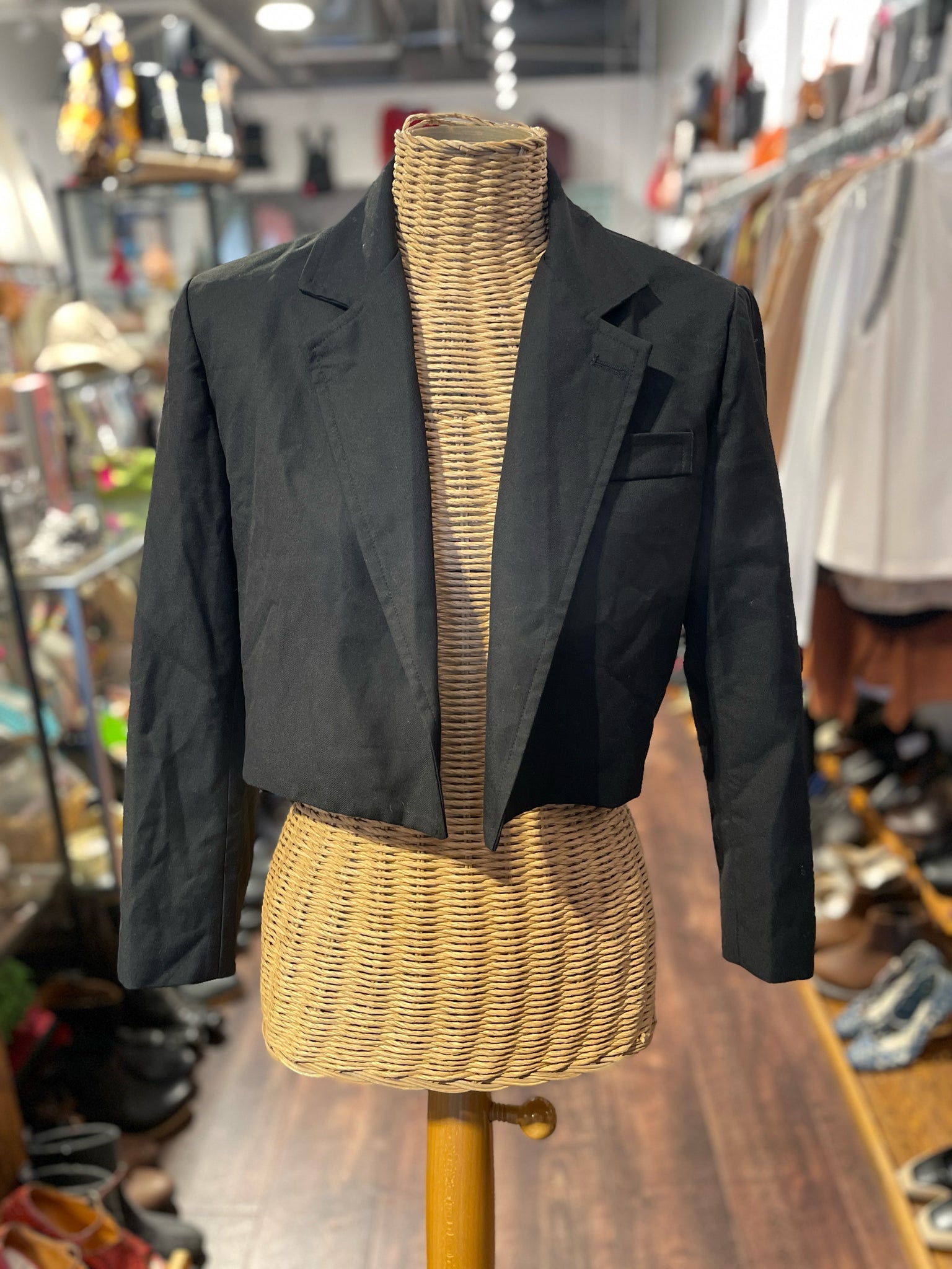 Saint Laurent Black Cotton Shoulder pads cropped Blazer, Size S