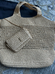 Saint Laurent Natural Raffia Logo Large Purse, duster included