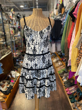 Load image into Gallery viewer, DVF Black &amp; White Silk velvet burn-out Tank tiered Dress
