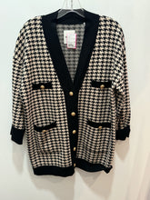 Load image into Gallery viewer, SANDRO Tan &amp; Black Viscose blend Houndstooth cardigan Sweater, Size 1=Small
