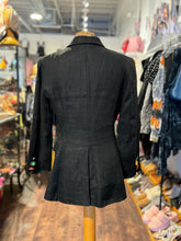 Load image into Gallery viewer, Moschino black, green, yellow Linen Flowers floral buttons Jacket
