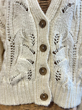 Load image into Gallery viewer, jenni kayne Cream Cotton Cable Knit brown buttons cardigan Sweater
