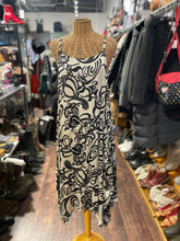 Load image into Gallery viewer, Krista Larson ivory &amp; black Satin Floral assymetrical hem Dress, Size One Size
