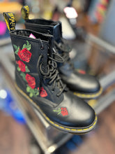 Load image into Gallery viewer, Doc Martens Black &amp; Red Leather Size 8 lace up boot Shoe
