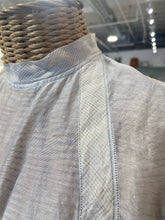 Load image into Gallery viewer, Injiri Ivory Cotton &amp; Silk dotted stitching blue stripe Top, Size S

