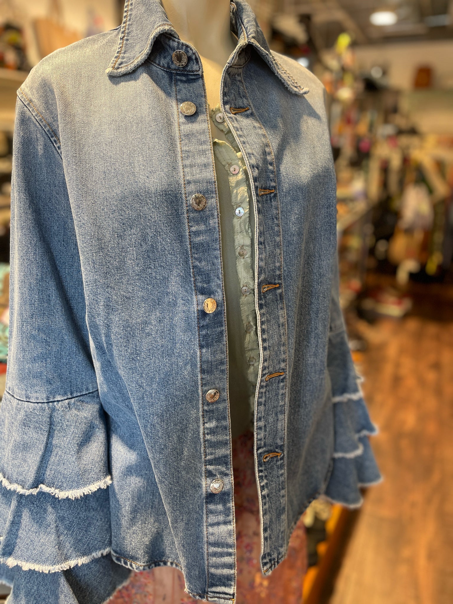 Sefr Blue Cotton Denim button longsleeve Jacket, Current, Size 