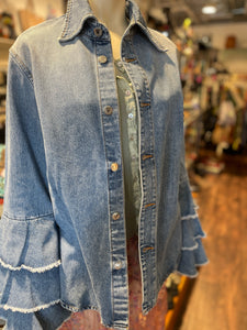 Sefr Blue Cotton Denim button longsleeve Jacket, Current, Size Small