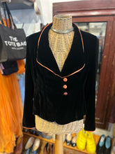 Load image into Gallery viewer, ff collection Black &amp; Orange Rayon &amp; Silk velvet button close Blazer
