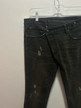 Load image into Gallery viewer, R13 Dark Wash assym. button Distressed Skinny Jeans, Size 27
